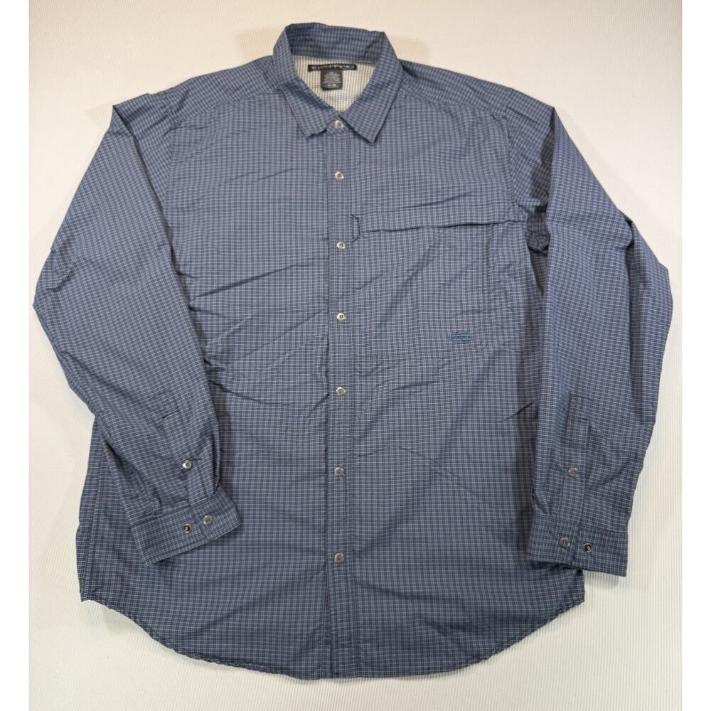 ExOfficio Mens XL Blue Check Button Up Travel Shirt Ventilated Hiking